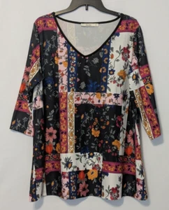 SAKURAFINA Multi-Color Floral Soft Stretch Knit 3/4 Sleeve Top; Size XL - Picture 1 of 5