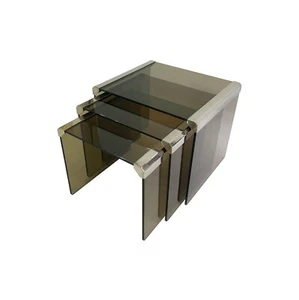 Gallotti & Radice Smoked Glass Nest Chrome Tables 1980s Coffee Vintage Retro - Picture 1 of 16