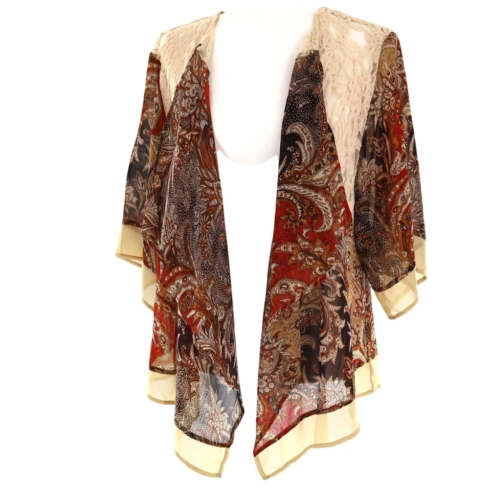 Dressbarn Sheer Cardigan Womens L Brown Boho Grannycore Transitional 70's Style - Image 1 of 4