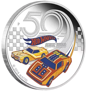 2018 50 YEARS OF HOT WHEELS 1oz $1 SILVER PROOF COIN - Picture 1 of 5