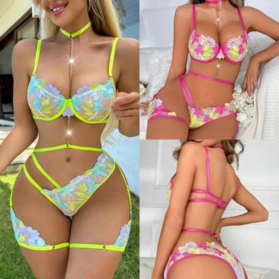 Lencería sexy para mujer Babydoll Prendas para dormir Ropa interior Encaje Prendas para dormir Vestido Tanga Foto 1 de 4