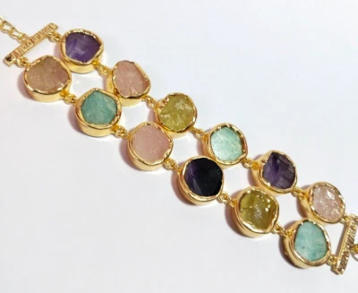 Pulsera Natural Multi Piedra Doble Capa Pulsera Multi Piedra Piedra Natal Áspera. Foto 1 de 4