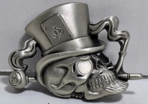 Vintage 1995 Great American Buckle Co Slash Zylinderhut Totenkopf Biker Zinn Gürtelschnalle - Bild 1 von 5