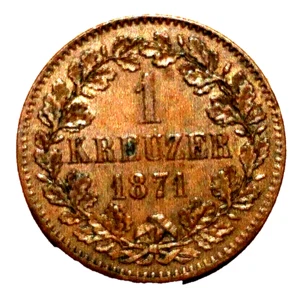 Germany, Baden, 1871, 1 Kreutzer, Uncirculated, UNC , Brown in color Nice coin. - Picture 1 of 2