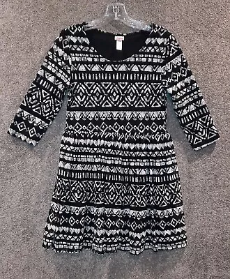 Justice Girl Junior Lace Dress 16 Black White 3/4 Sleeves Rhinestones Pre-owned  - Image 1 of 4