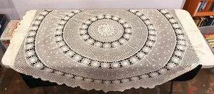 VINTAGE LARGE ROUND CROCHET TABLECLOTH 187cm - Picture 1 of 7