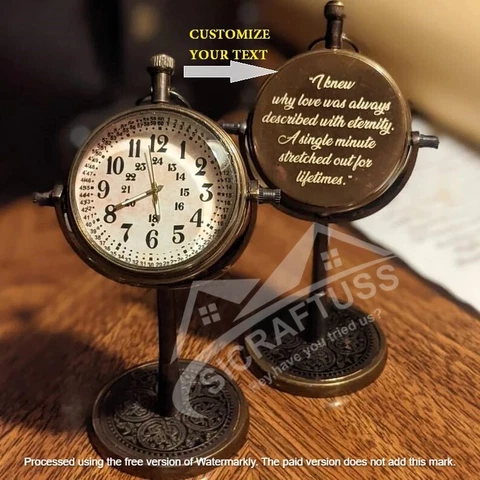 Personalized Message Brass Desk Clock - Table Watch Desktop Clock For Gifting Cover