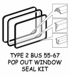 3PC SIDE POP OUT WINDOW SEAL KIT TYPE 2 BUS 55-67 KOMBI MICROBUS Transporter - Bild 1 von 4