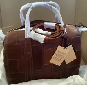 $378 NWT Frye Melissa Double Handle Patchwork Satchel Handbag Purse Bag Cognac - Picture 1 of 7