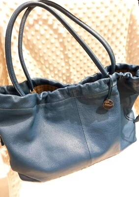 Authentic FURLA Leather Large LeatherTote Bag / Handbag in Blue Green Pre-Loved  - Image 1 of 4