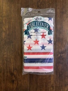 Vtg Linette Tablecover 2 Ply 44" X 96" Patriotic Stars Stripes New Sealed Picnic - Picture 1 of 2