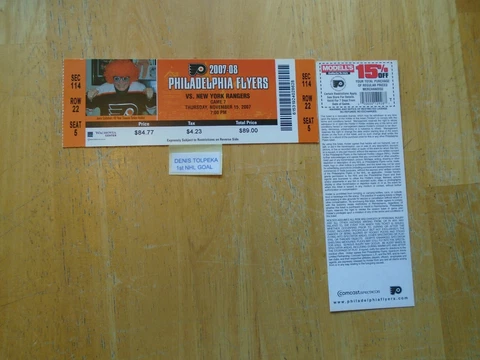 Denis Tolpeka  1st NHL Goal  Philadelphia Flyers Cover