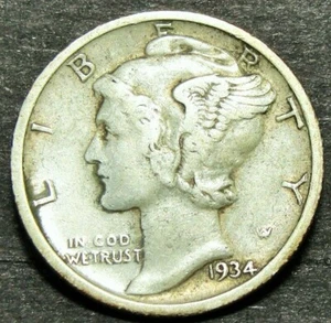 1934 P Mercury Dime circulated 90% Silver VF to Extra Fine XF - Picture 1 of 2