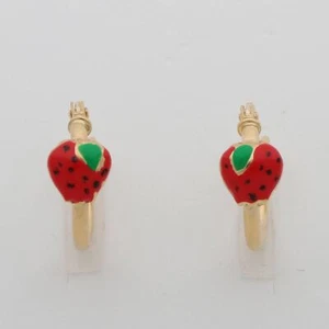 Erdbeere Creole 585er Gelbgold 14 Karat Ohrstecker Ohrringe Mädchen Kinder - Bild 1 von 10