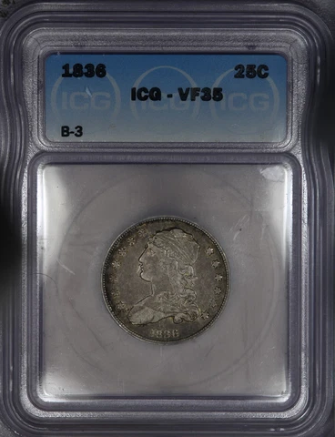 1836 Capped Bust Quarter B-3 ICG VF35 Sweet original coin! Cover