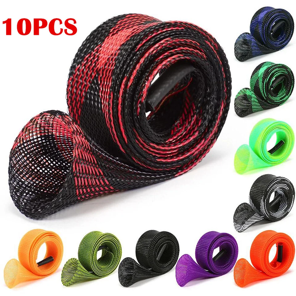 MM ELECTRONICLES 10 PCS Fishing Rod Sock Mesh Covers Braided Pole Protector Sleeve Fish Tool USA