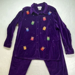 The Quacker Factory 2 piece set Womens L purple velvety gifts holiday christmas - Picture 1 of 16