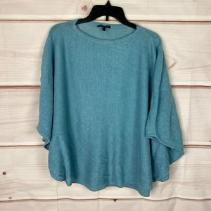 Eileen Fisher Sweater Womens M Blue Linen Poncho Pullover Boat Neck Lightweight - Picture 1 of 7