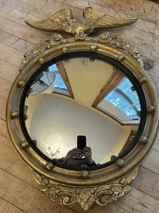 Vintage Federal Eagle Gold Wood Convex Mirror American Federal Period Mirror - Picture 1 of 17