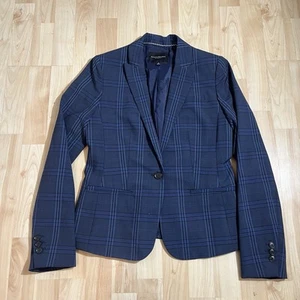 Banana Republic Navy Blue Plaid Classic Fit Blazer Cotton Women's Size 2 - Picture 1 of 6