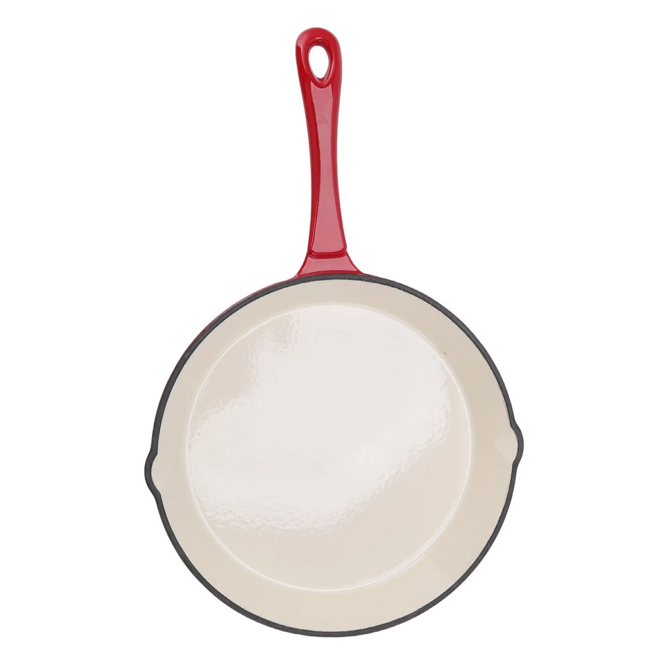 Emaillierte Pfanne Aus Gusseisen Einteilig Langer Griff Rot 25cm Durchmesser DE - Bild 1 von 4