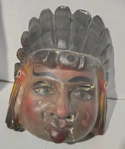 HANDGESCHNITZTER HÖLZERNER INDIANERKOPF INDIANER ZIGARRENLADEN HÄUPTLING Holzmaske - Bild 1 von 8