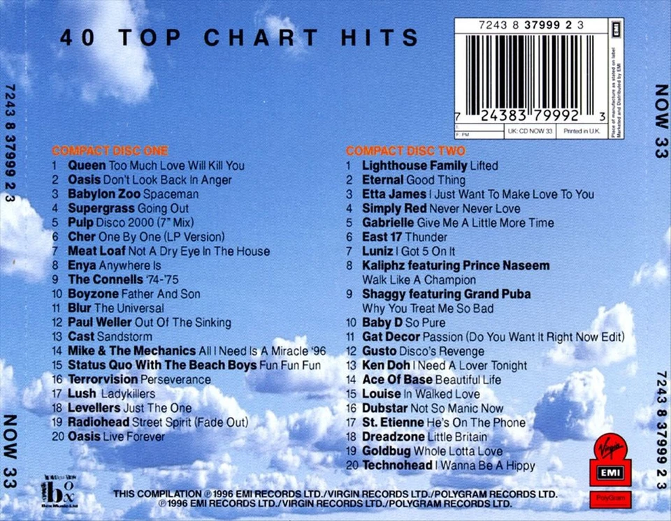 Now 33 Music Compilation 2 CD Set UK IMPORT Album 1996 Sounds of The Nineties