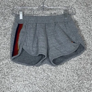 Felpa pantaloncino donna Aviator Nation piccolo grigio righe arcobaleno logo made in USA - Foto 1 di 8
