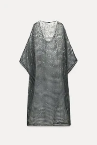 Zara Women's GREY SILVER SEQUIN KAFTAN - XS - S - NEW NWT 1058/910 Clothes - Bild 1 von 1