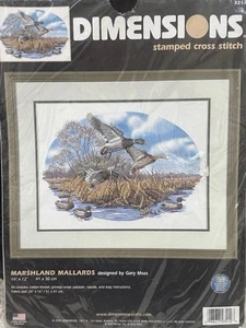 Dimensions 2003 Cross Stitch Marshland Mallards 16" x 12" #3212 Started - Bild 1 von 3