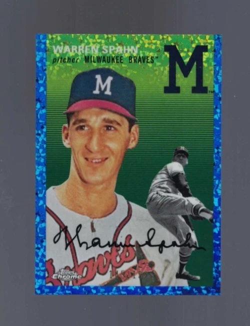 2023 Topps Chrome Platinum Anni Blue Mini Diamonds #438 Warren Spahn /199 Braves - Image 1 of 1