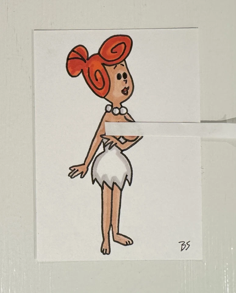 Tarjeta de boceto original arte niña pinup dibujos animados Wilma Flintstone BS 1/1 ACEO ATC Foto 1 de 1