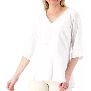 ISAAC MIZRAHI LIVE NWOT Paisley Woven Tunic with Peplum Detail Size 1X White - Picture 1 of 6