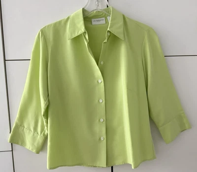 Blusa Liz Claiborne Petite, P, verde lima, mangas 3/4, vintage años 90, cuello Foto 1 de 4