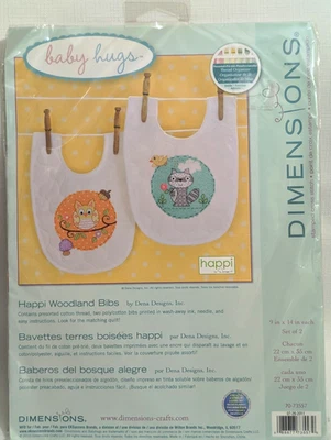 Dimensions Baby Hugs Happi Woodland Bibs Cross Stitch Kit70-73557 New - Image 1 of 4