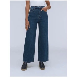 Everlane The Way High Sailor Jean Plus Size 33 Crop Dark Wash Wide Leg Barrel - Picture 1 of 11