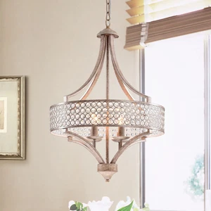 Fleuver Weathered Brown Metal 4-Light Chandelier with Crystal Shade - Picture 1 of 2