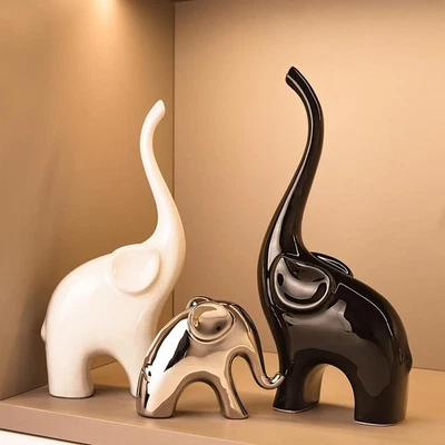 Elephant Statue Set of 3,Modern Ceramic Decor Statue,Good Luck Elephant,for B... - Image 1 of 4