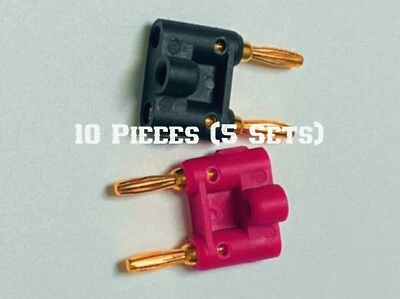 10 PIECES GOLD PLATED DLX DUAL BANANA PLUG (5 BLACK/5 RED) - Image 1 of 2