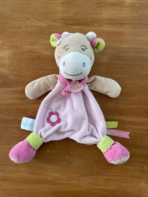 Doudou Plat Vache Rose Vert Fleur Super Craquante Coquillette - Babynat BN0172 - Photo 1/4