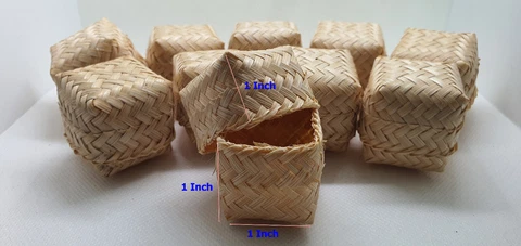 1" Square Miniature Baskets Bamboo Woven Wicker Thai  Handmade 10 Pcs set Cover