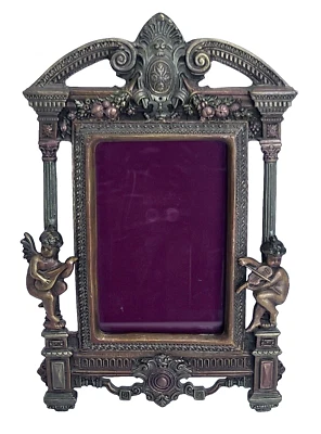Cherub Angel Picture Frame Musician Rococo Cold Painted Bronze 11x7 6x4 Photo - Image 1 of 4