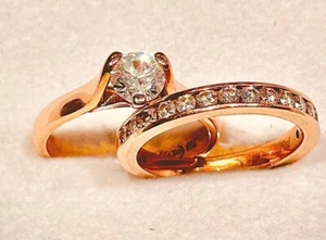 18ct rose gold Ashley Douglas bridal set engagement wedding rings valuation GIA - Picture 1 of 9