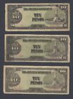 Japan 3 Pieces 10 Pesos 1943 Military notes