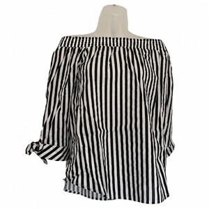 AJC Black & White Stripe off shoulder blouse 3/4 sleeve in Black/White Size 12 - Picture 1 of 3