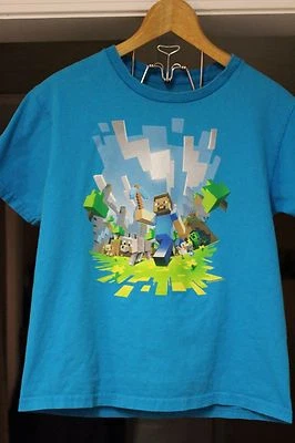 Oficial Mojang MINECRAFT Niños Jóvenes Talla Mediana 10-12 Usado en Excelente Condición Azul Teal  Foto 1 de 4