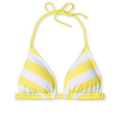 Mossimo Lemon Striped Triangle Halter Bikini Top Swimwear Women's Small #1812 - Image 1 of 3