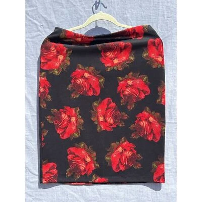 BETSY JOHNSON Skirt, Small, BLACK with Red Floral, Knee Length Soft Classy EUC - Image 1 of 4