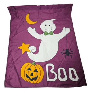 Halloween Ghost Boo Pumpkin Spider Garden Flag Banner 28x36" Purple Nylon Decor - Picture 1 of 8