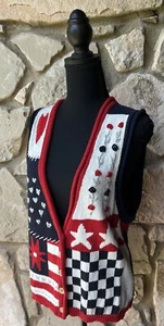 Vintage 1994 Patriotic Vest Small Red White Blue Knit America 4th of July EC - Bild 1 von 11